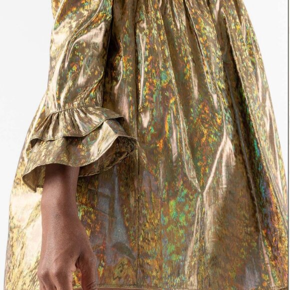 BATSHEVA Prairie ruffled holographic lamé mini dress gold size extra small 0 - Picture 9 of 12